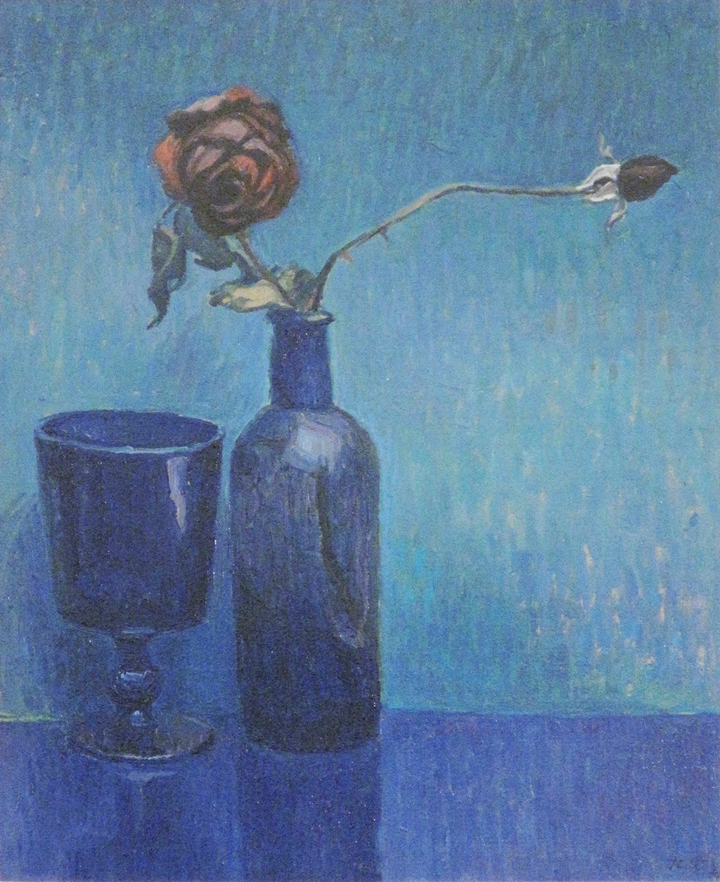 Blaues Stillleben mit Rosen